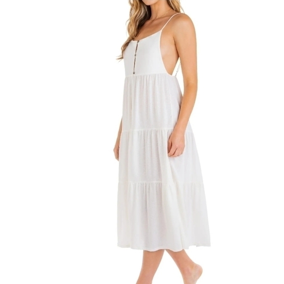 Hurley Solid Button Down Tiered Midi Dress - Picture 3 of 10